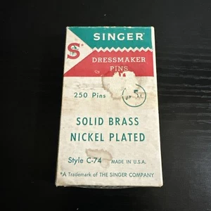 Vintage Singer Dress Maker Pins Brass & Nickel Played Style C-74 Original Box - Picture 1 of 10