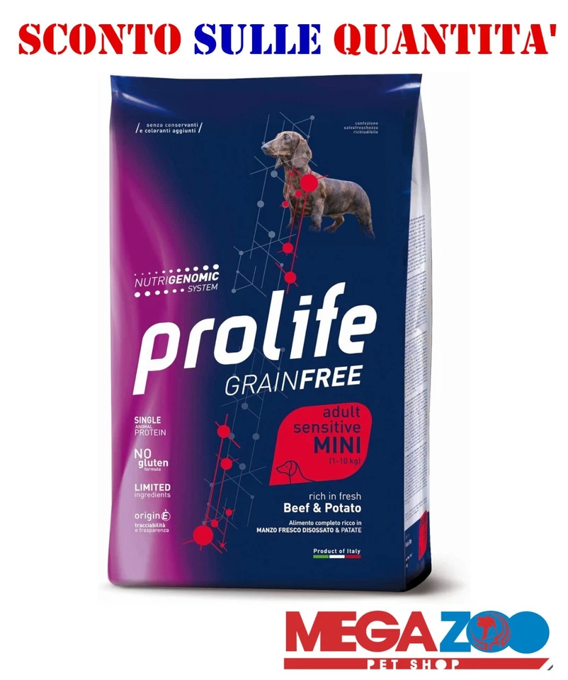 Prolife Grain Free Adult Sensitive Manzo & Patate - Mini. confezione da 7 KG. - Immagine 1 di 1