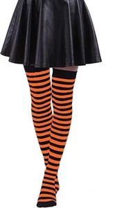 Halloween Women's Orange and Black Over Knee Long Striped Thigh High Socks - Picture 1 of 1