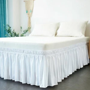 Stretch Bed Valance Ruffle Bed Skirt Wrap Double Queen King Home Bedding White - Picture 1 of 12