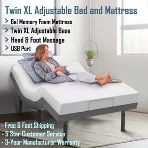 Twin XL Adjustable Bed Frame with 12" Mattress Massage Wireless Remote USB, App - Picture 1 of 6