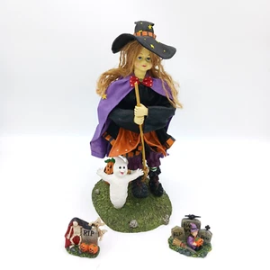 Vintage STOFF MACHE HALLOWEEN HEXE FIGUR 13" und 2 Figuren 2" Deko - Bild 1 von 8