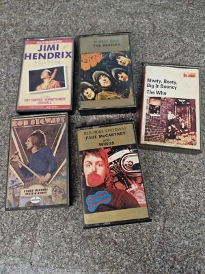 5 vintage cassette tapes Beatles Rubber Soul  jimi mcartney the who rod wing Etc - Image 1 of 4