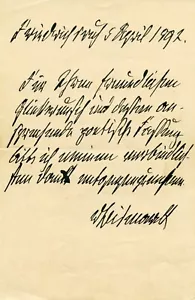 AUTOGRAPH - OTTO FÜRST VON BISMARCK UM 1892 - FAKSIMILEBRIEF - Bild 1 von 1