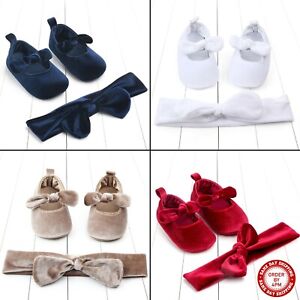 Infant Baby Girl Shoes With Matching Headbands Baby Anti-Slip Velvet Girl Shoes 