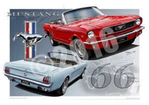 1966 Mustang Convertible Print - 1966 Ford Mustang Drawing ( 20 Colours ) - Picture 1 of 24