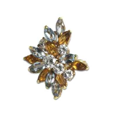 18K Yellow Gold Aquamarine, Golden Beryl, and Diamond Cocktail Ring — 第 1/4 张图片