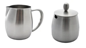 GRUNWERG BX RANGE STAINLESS STEEL MATT FINISH 12oz CREAM JUG & LIDDED SUGAR BOWL - Picture 1 of 9