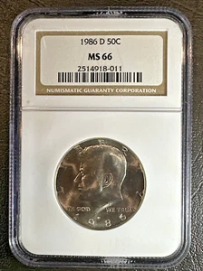 1986 D KENNEDY Half Dollar * NGC MS66 * UNCIRCULATED * Brown Label * - Picture 1 of 5