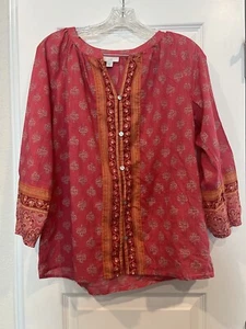 J. Jill Women’s Top Size Small 100% Cotton Boho Peasant - Picture 1 of 7