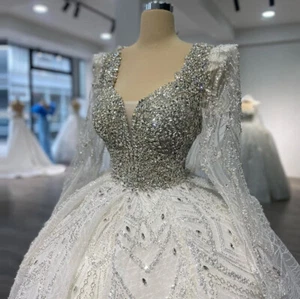 Handmade Gorgeous Rhinestone Wedding Dresses V Neck Rhinestones Vestido De Novia - Picture 1 of 6