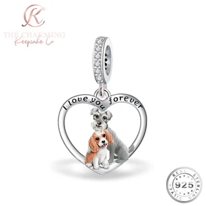 Schnauzer & Kavalier König Karl Hund Charm Echt 925 Sterling Silber - Bild 1 von 4