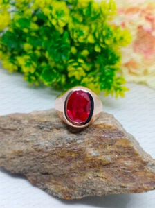 Pink Ruby Oval Gemstone Handmade Men High Quality Solid Brass Ring Jewelry - Picture 1 of 12