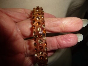 LUCITE BANGLE W GOLD & BEIGE RHINESTONES  AS IS  1/2" W BRACELET #2218A - Picture 1 of 6