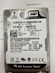 Western Digital WD Scorpio Black Laptop Hard Disk Drive 320GB WD3200BEKT-75PVMT0 - Picture 1 of 7