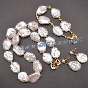 Huge 18-22mm Real South Sea White Baroque Keshi Pearl Necklace Bracelet Earrings - Picture 1 of 28