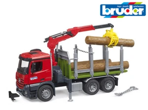 Bruder Giocattoli Mercedes Acros Camion Da Legname Con Gru + Tronchi Scala 1:16 - Foto 1 di 3