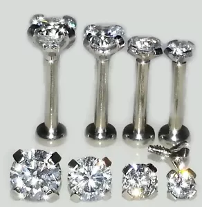 18g 16g CZ EDELSTEINZINKENEINSTELLUNG ~ Dreifach nach vorne Helix Knorpel Tragus Ohrring Nieten - Bild 1 von 9
