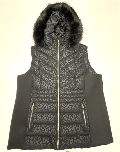 Gilet imbottito Michael Kors donna con cappuccio trapuntato pelliccia sintetica orlo più 3XL nero