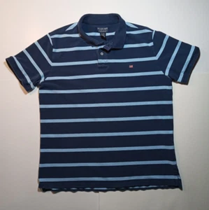 Polo Jeans Co Ralph Lauren Mens Medium Blue Striped Cotton Polo Shirt Flag Logo - Picture 1 of 5