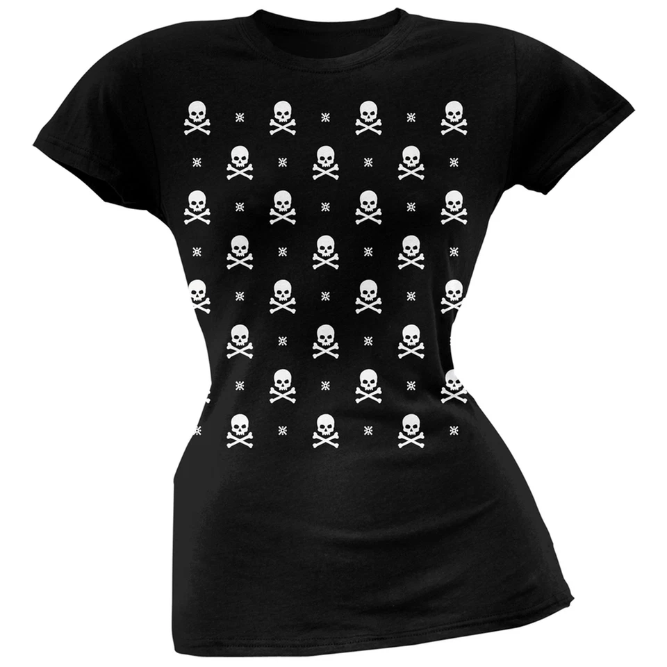 Calavera y Huesos Cruzados Nieve Feo Navidad Suéter Negro Suave Camiseta Juniors Foto 1 de 1