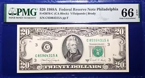 1988A $20 Federal Reserve Note Fr-2076-G Chicago PMG66 Gem EPQ - Picture 1 of 2