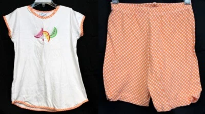 Chez Ami 2pc Outfit Shorts Shirt Sm 4-5 Orange Gingham Citrus Daisy Flower Summe - Image 1 of 4