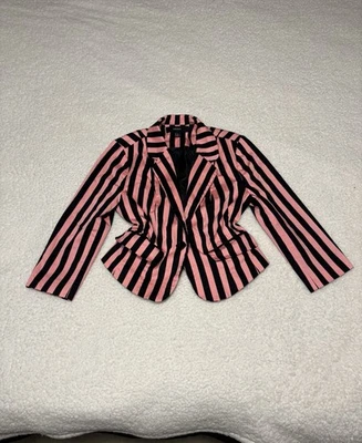 Chaqueta Blazer Forever 21 Mujer Rosa Y2K Rayas Negras Foto 1 de 4