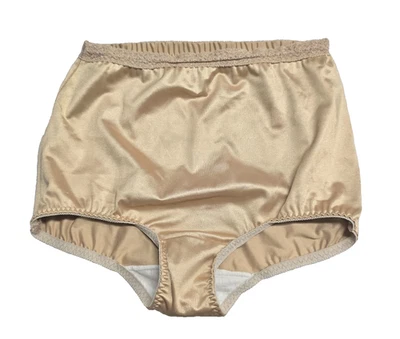 Vtg Taupe Shiny Second Skin Liquid Satin Full Cut Granny Shaper Brief 10 READ - Image 1 of 4