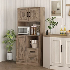 Farmhouse Kitchen Pantry, 60" Tall Storage Cabinet, Gray Wash - Picture 1 of 11