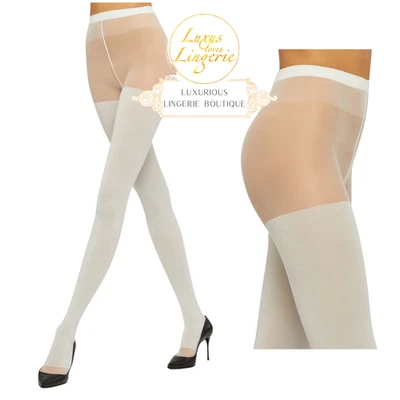 Satin Sheer Tights by Wolford Medium White Silver Overknee Look - Image 1 of 4