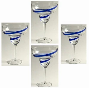 Set of 4 Pier 1 Cobalt Blue SWIRLINE Margarita Glasses 16oz Ribbon Swirl EUC - Picture 1 of 7