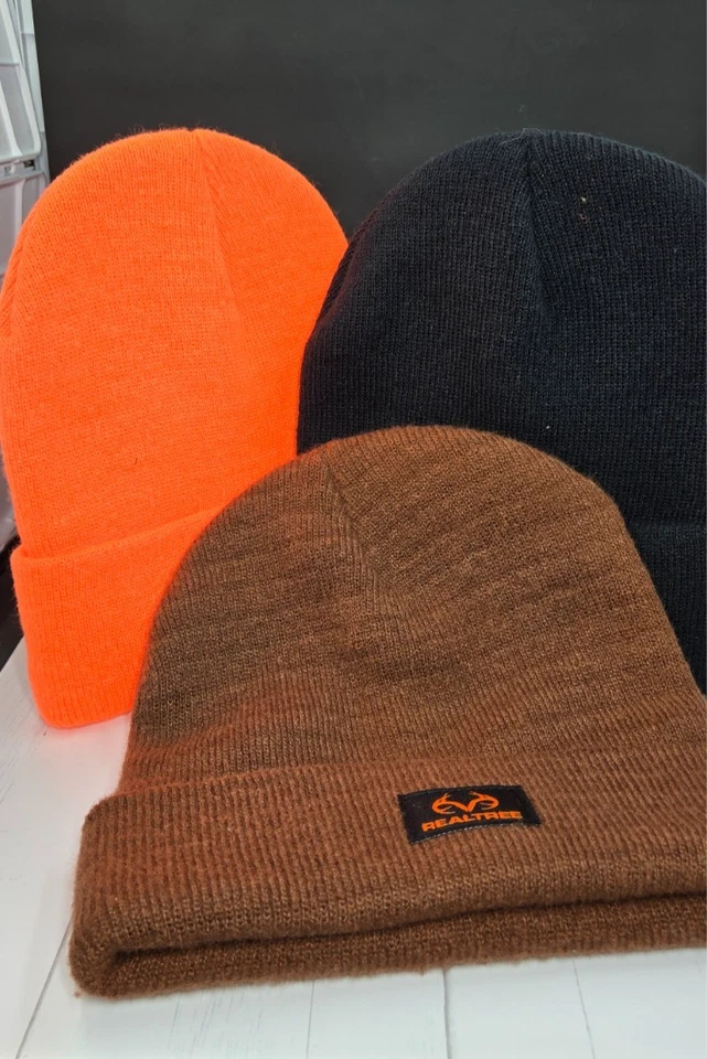 3 Realtree Toboggan  style caps size = Adult  Orange, Brown & Black NEW no tags - Image 1 of 1