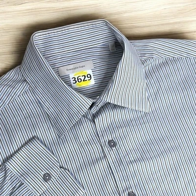 Camisa de vestir Ermenegildo Zegna manga larga abotonada para hombre talla 2XL blanca/azul/gris Foto 1 de 4