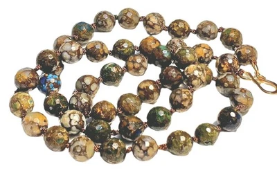 DE COLECCIÓN HERMOSO COLLAR DE CUENTAS DE PIEDRAS PRECIOSAS PIEL DE LEOPARDO JASPE RIOLITA 25" Foto 1 de 4