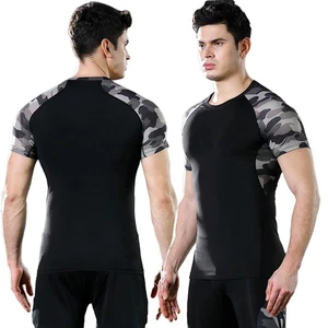 Fashion Men's T-Shirt Stretch Running Training Short Sleeve Fitness Clothing - Picture 1 of 14