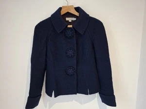 Boden Blazer Jacket Size 8 P Flower Buttons Warm Navy Blue - Picture 1 of 7