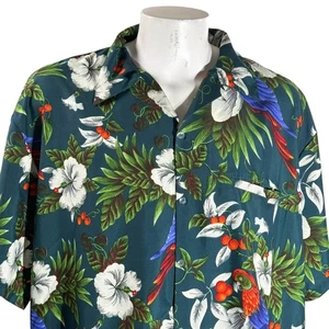 Camisa Hawaiana King Kameha 4XL Aves Tropicales Loros Hibisco Flores Verde - Imagen 1 de 8