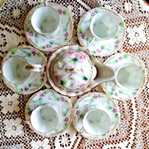 Old Noritake Rose Hand Painted Chocolate set Antique NIPPON Maple Leaf - Picture 1 of 7