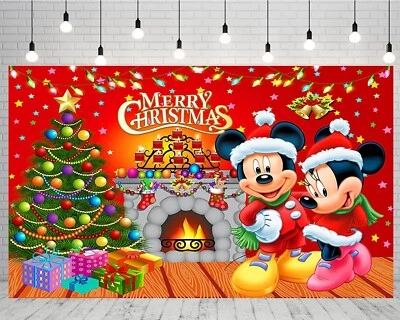 Telón de fondo de Navidad con Mickey y Minnie Mouse - ¡Nuevo en paquete!! Foto 1 de 4
