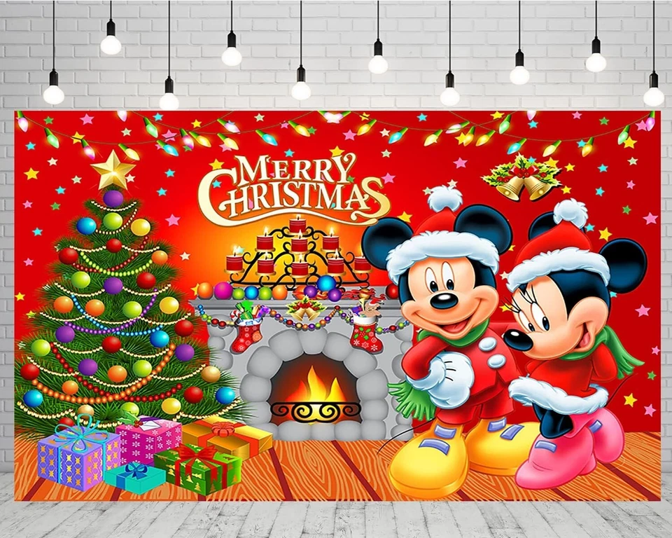 Telón de fondo de Navidad con Mickey y Minnie Mouse - ¡Nuevo en paquete!! Foto 1 de 4