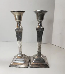 2 Pottery Barn Taper Candleholders Maxfield Hotel Candlestick Silver Plated Pair - Picture 1 of 12
