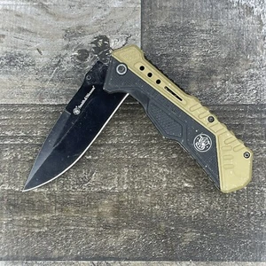 Smith & Wesson 1084302 Black/Tan Assisted Folding Knife 3.375" Drop Point Blade - Picture 1 of 4