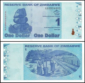 Zimbabwe 1 Dollars Banknote 2009 Uncirculated UNC Revised Trillion AA+ P-92 - Picture 1 of 1
