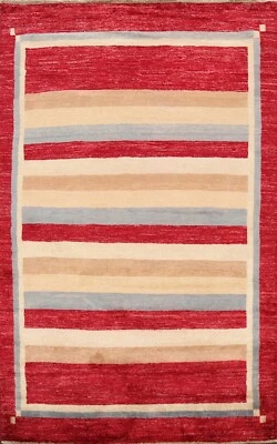 Alfombra oriental a rayas Gabbeh Kashkoli anudada a mano alfombra contemporánea de 4'x6' Foto 1 de 4