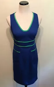 Abito Anne Klein taglia 4 blu verde tasche foderato tubino senza maniche nuovo senza righe - Foto 1 di 10