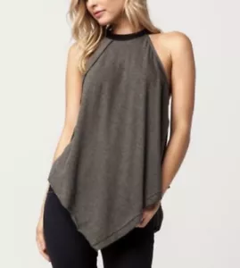 Boho Free People We The Free Twin Peaks Tank Top Gray Black Size S Law Hem - Picture 1 of 12