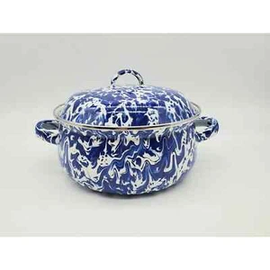 Golden Rabbit Enamelware Cobalt Blue & White Swirl Mini Dutch Oven - Picture 1 of 4