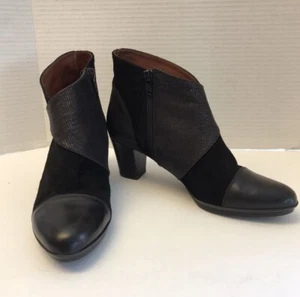 Hispanitas Womens Sz 8.5-9M Black Suede Leather Reptile Print Ankle Boots Spain - Picture 1 of 11