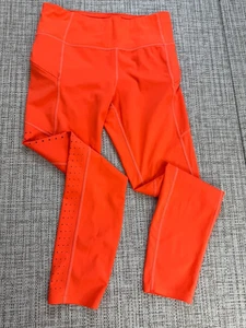 Athleta Leggings Small Orange Contender Laser Cut 7/8 Tight Activewear Running - Picture 1 of 10